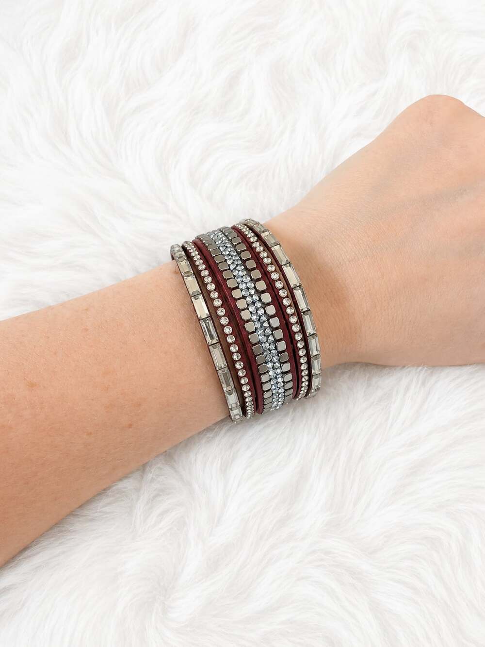 Paparazzi Rhinestone Rumble Red Suede Wrap Bracelet